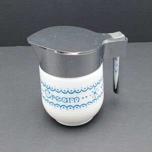 Gemco Snowflake Blue Creamer White Milk Glass Blue Snowflake Creamer